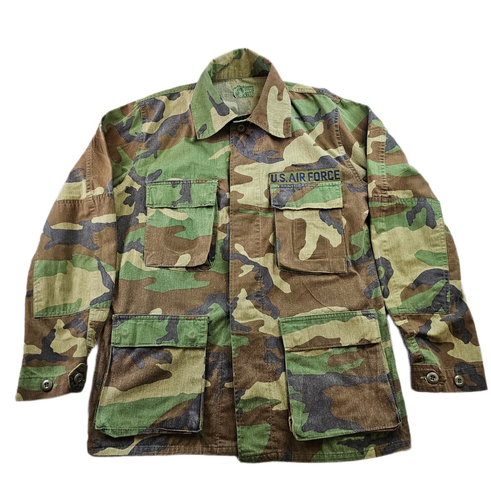 US Air Force Woodland Camo Combat Jacket Men Small Colorful Ripstop Button Front
